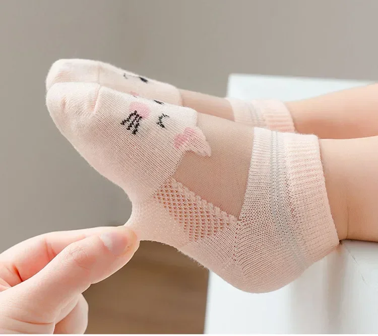 Cartoon Animal Mesh Cotton Socks for Babies and Toddlers - Pack of 5 Pairs