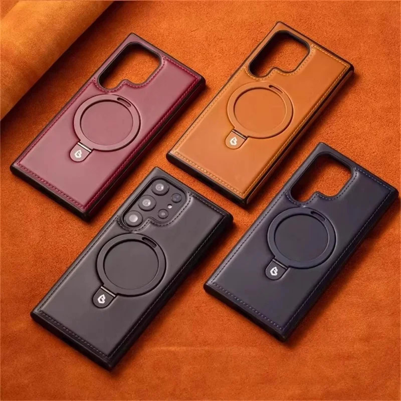 Business Retro Leather Magnetic Phone Case with Wireless Charging and Shockproof Protection