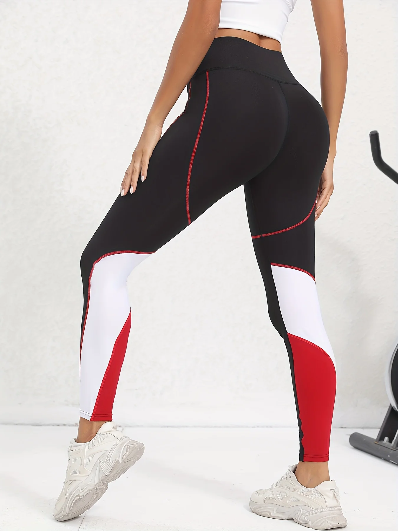 Yoga Pants Women Workout Leggings Mesh Colorblocked High Waist Tummy Control with Pockets