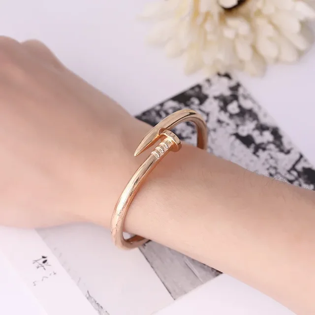 Simple Stainles Steel Nail Opening Cuff Bracelets Trendy Screw Bangle Female OL Temperament Jewelry Gift 3