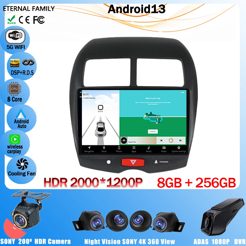 

Автомагнитола для Mitsubishi ASX 1 2010 - 2016 Android мультимедийный видеоплеер навигация GPS Carplay QLED сенсорный экран авто стерео