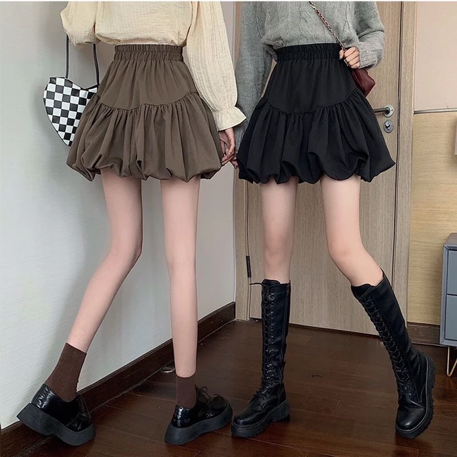 2021 Spring Autumn Design Bubble Bud Cloud Puffy Short Skirt Girl High Waist A-shaped Short Skirt Female Black summer skirts