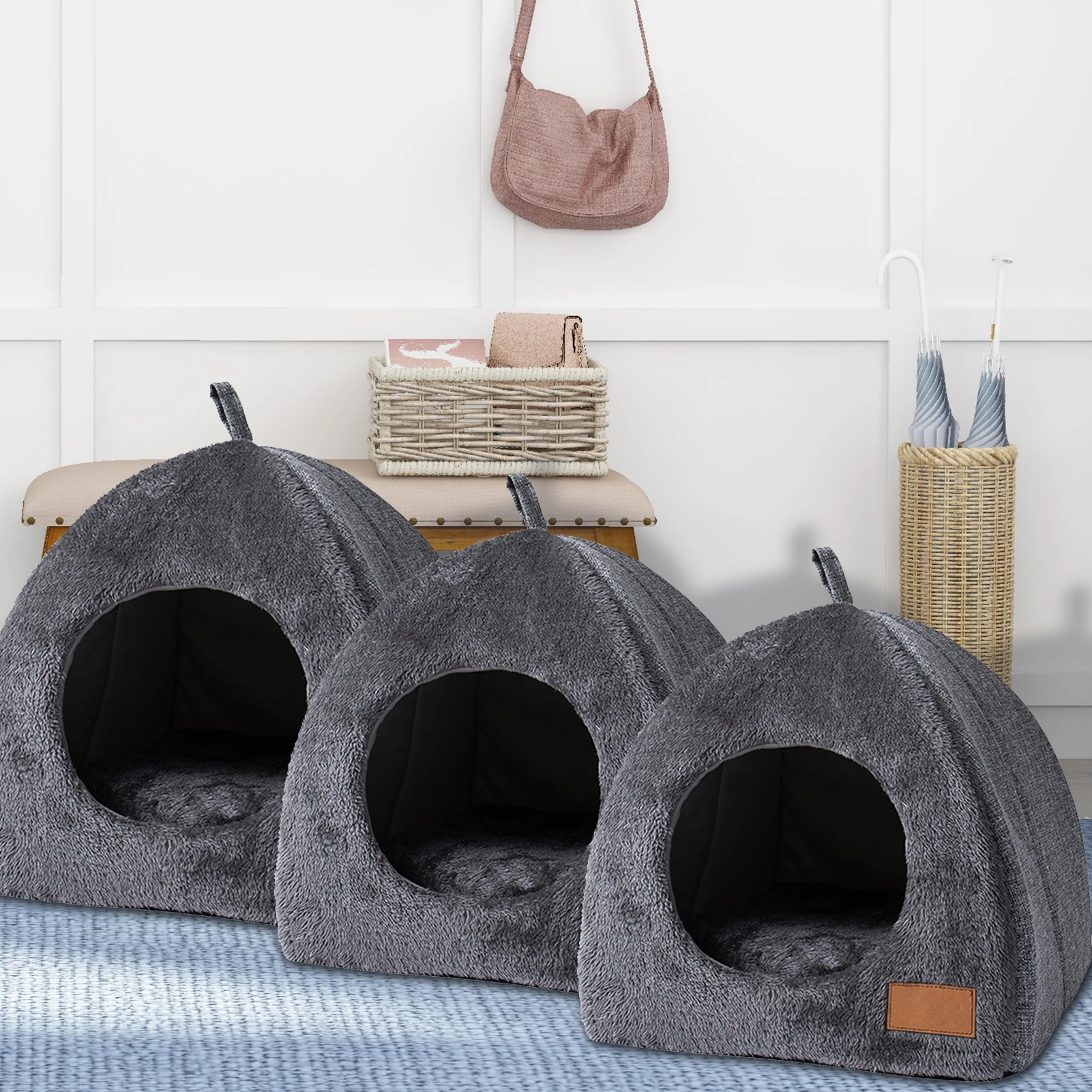 Triangle Cat Nest Pet Tent Cave Bed Pets Sleeping Bag Thick Fleece Warm