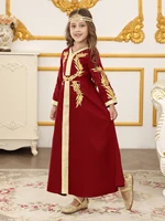 Robes longues pour filles de Dubaï du moyen-orient, en dentelle arabe, à manches longues, pour enfants, robes de Festival du Ramadan 2