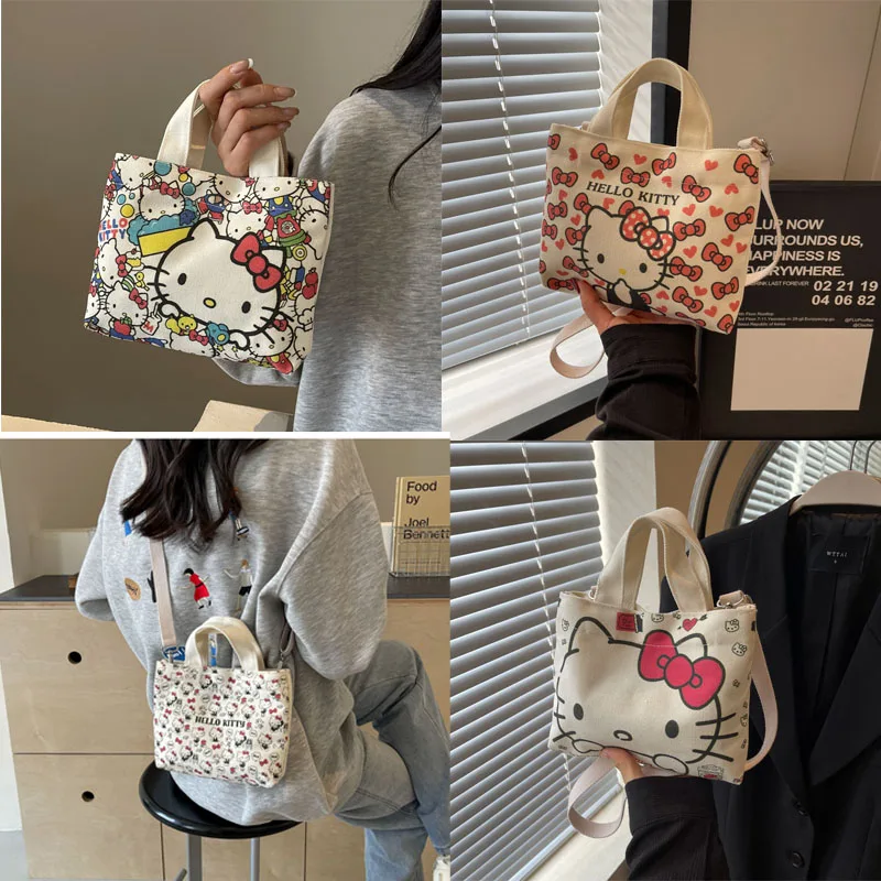 

Sanrio аниме Hellokitty мини Брезентовая сумка мультфильм универсальная работа Путешествия Портативная сумка для хранения через плечо кавайная Милая женская сумка