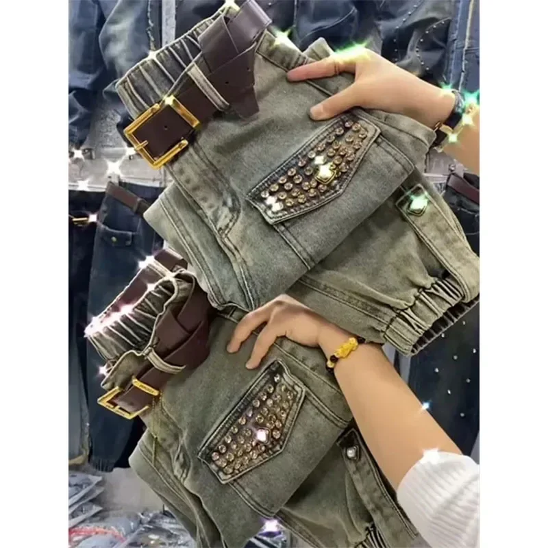 핫 드릴링 루즈 데님 하렘 팬츠, 하이 웨이스트 청바지, 헐렁한 바지, 숙녀 4XL L70, 2024 가을 패션, 신상 용수철