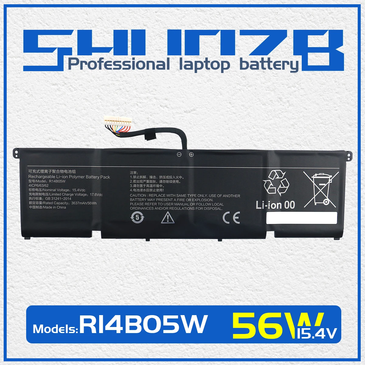 Shuozb R14b05w Bateria do Portátil para Xiaomi Pro x 14 15.4v 56wh 3637mah