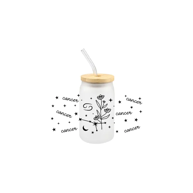 The Zodiac DIY Fashionable 3D Stickers UV DTF Tansfer Sticker Libbey Glass Cup 16 OZ Durable Adhesive UV DTF