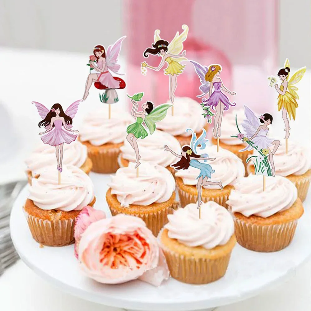 8PCS/set Flower Fairy Cake Topper Fairy Princess Party Cake Decorations for Sweet Girls Birthday Wedding Party Supplies