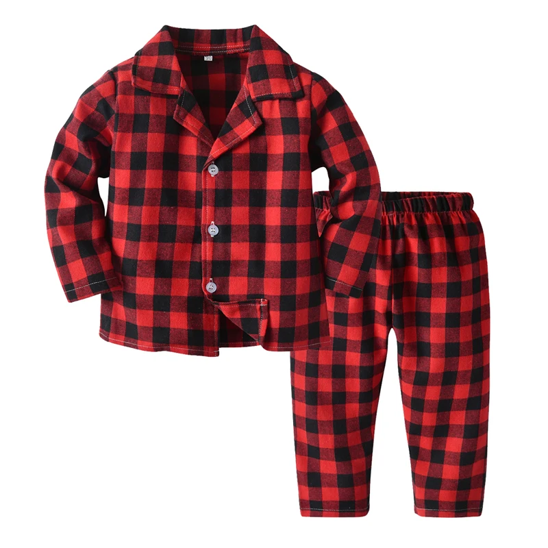 

Boys Pants Set Christmas Clothing Casual Long Sleeve Lapel Button Shirt Tops and Plaid Trousers Two Piece Outfit Streetwear