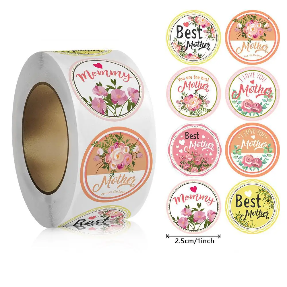

500pcs Happy Mother's Day Label Stickers Roll Flower Gift Tag Stickers for Envelope Seals Party Gift Favors Box Cards Decoration