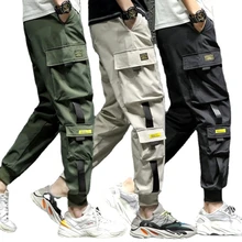 

New Spring Men's Cargo Jogger Pants Ribbons Hip Hop Casual Male Joggers Trousers Fashion Streetwear Harem Pants