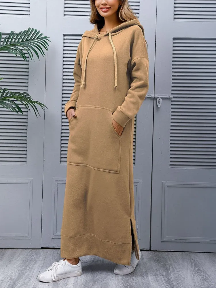 Aliexpress Ladies Long Hoodie Dress Women Hoodies Dresses Autumn Winter  Hooded Big Pocket Sweaters Dress Long Sleeve Casual Loose Street Style  Dress Female Vestidos AliExpress 200000345