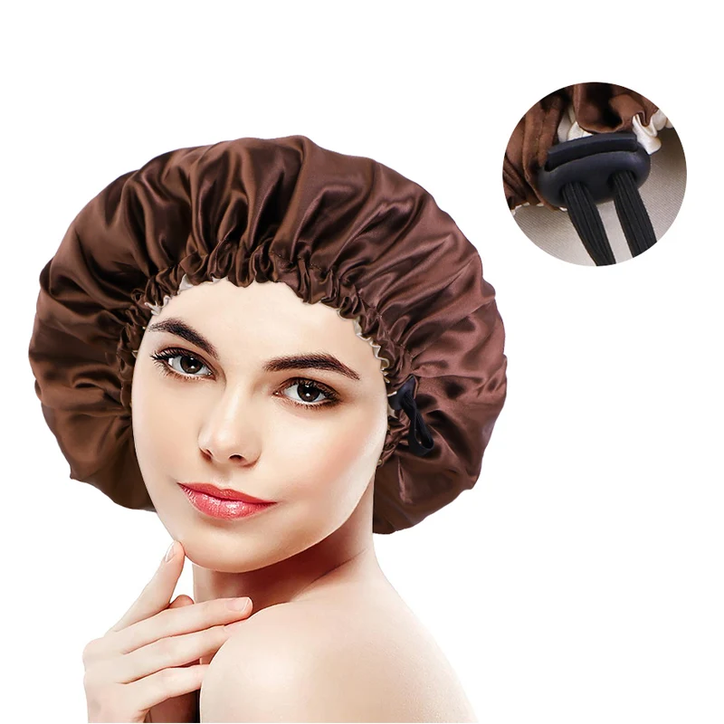 New women Satin Bonnet Hair Cap For Sleeping Invisible Silky Round Haircare Women Headwear Ceremony Adjusting Button Night Hat