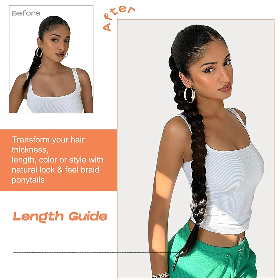 Long Synthetic Braided Ponytail Extension with Hair Tie Straight Wrap Around Hair Extensions Ponytails Natural Soft Daily Wear