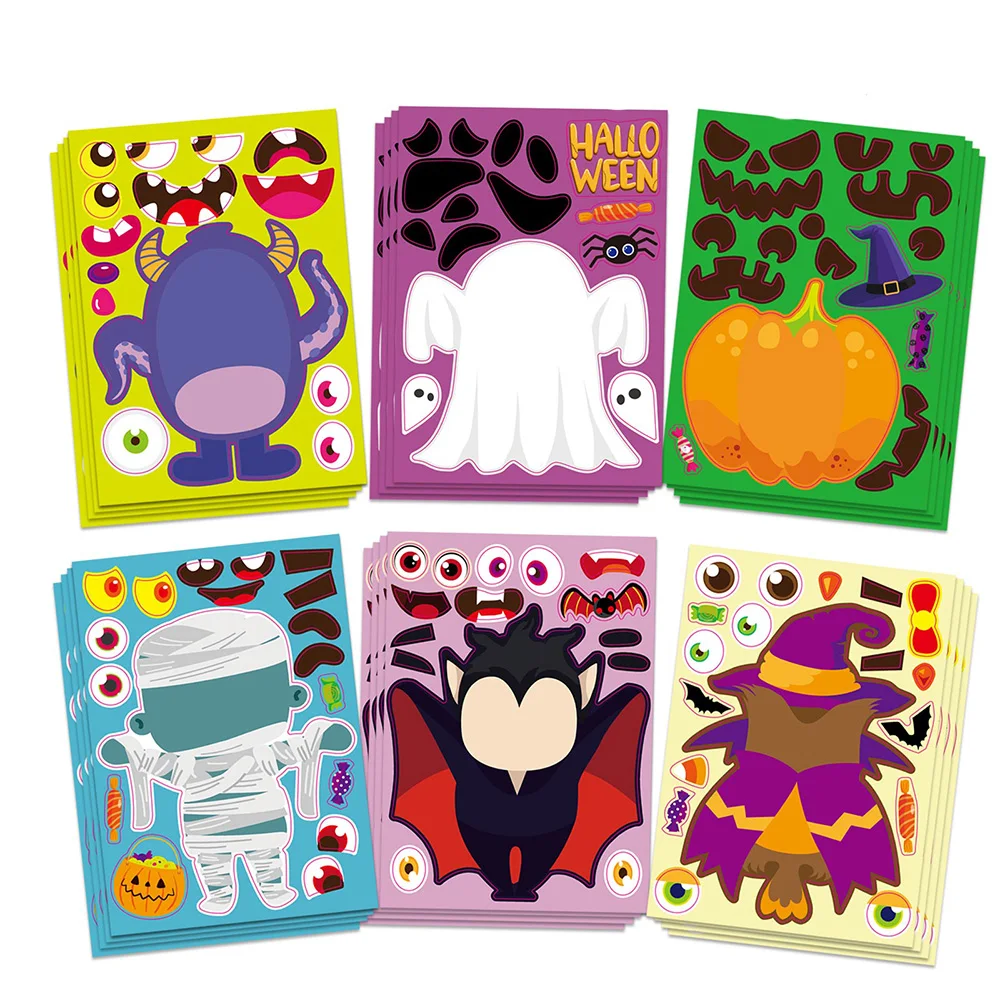

Kids Stickers Make A Face Puzzle Game Halloween Decal DIY Craft Girl Boy Party Supplies Make Your Own Sticker Toy For Kids Gift
