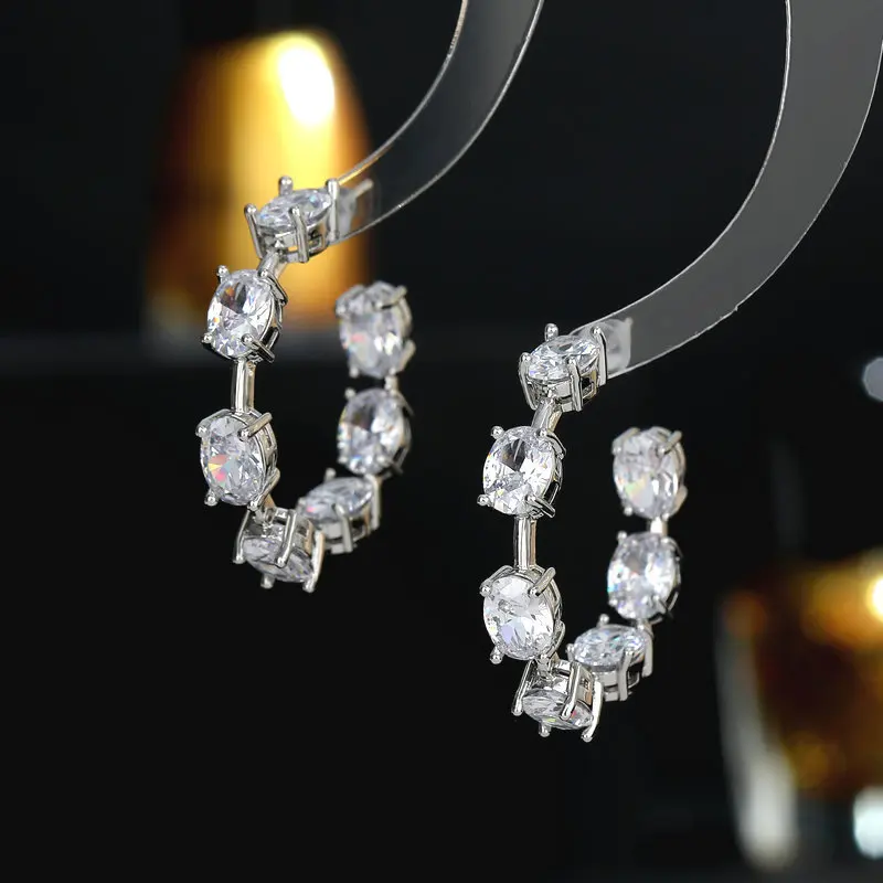 Simple Trendy Hoop Earrings for Women Round Circle Crystal Cubic Zirconia CZ Daily Party Wedding Fashion Lady Jewelry Brincos