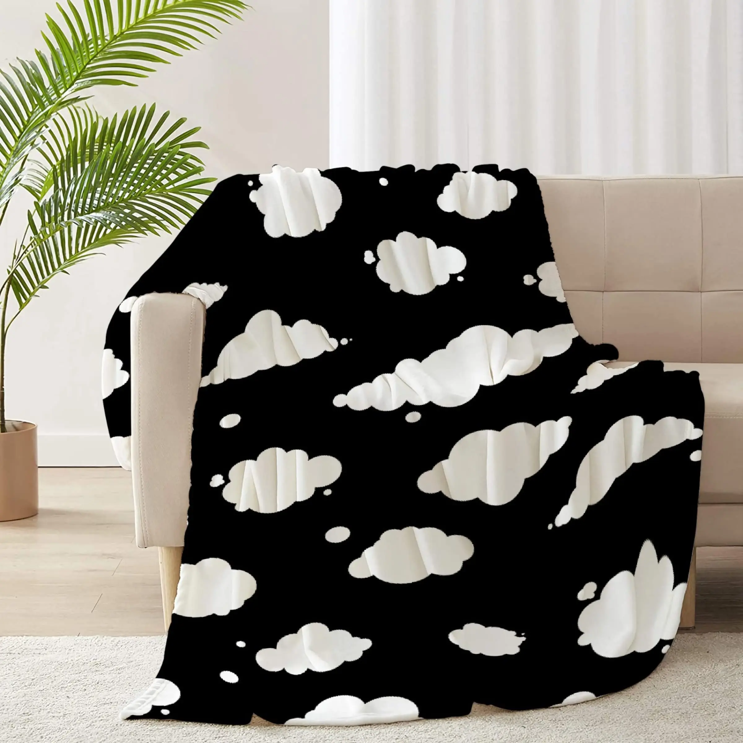 

White Cloud Blanket Cartoon Blue Sky Throw Good Gift for Girl Boy Super Soft Fleece Lightweight Suitable Sofa Chairs