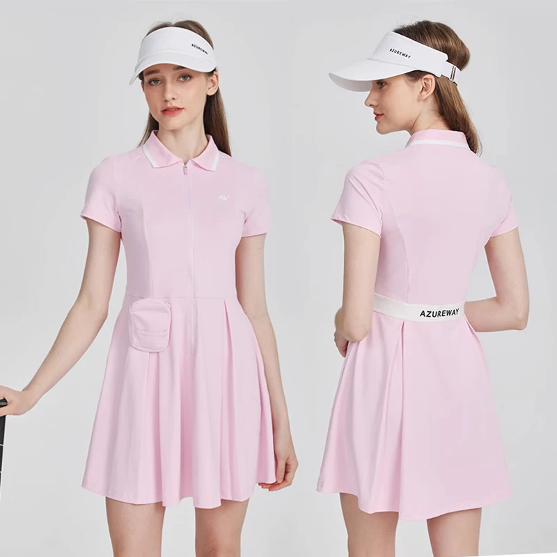 AW new sports dress golf woman short sleeve polo shirt dresses spring summer slim waist zipper skirt golf wear ladies