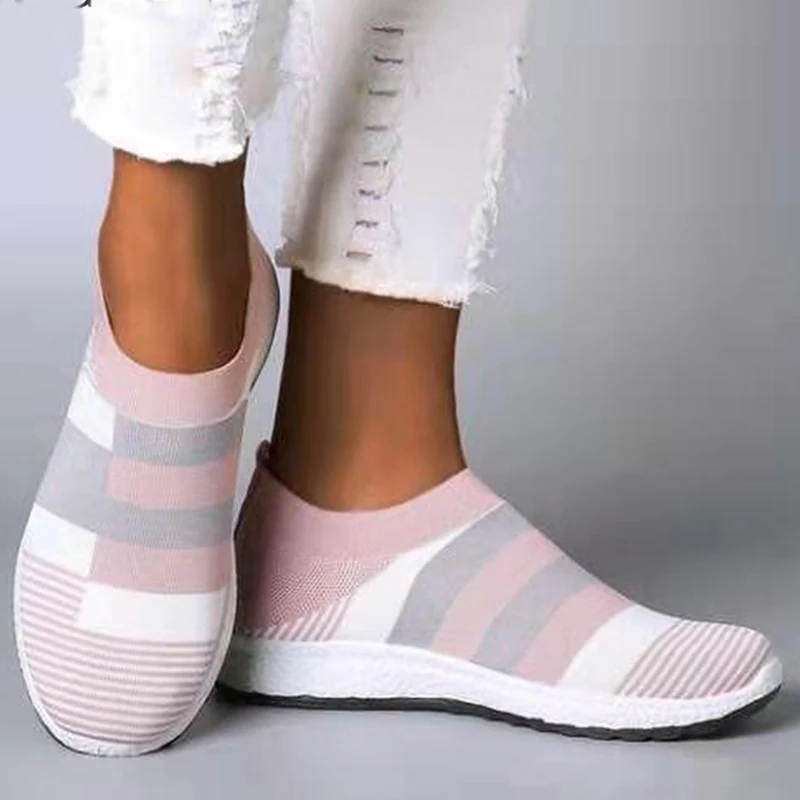 Women's Casual Vulcanized Shoes Woman Mesh Sneakers Women Knitted Flat Ladies Slip On Female Footwear Size 42 Feminino Zapatos women shoes casual sneakers women sneakers