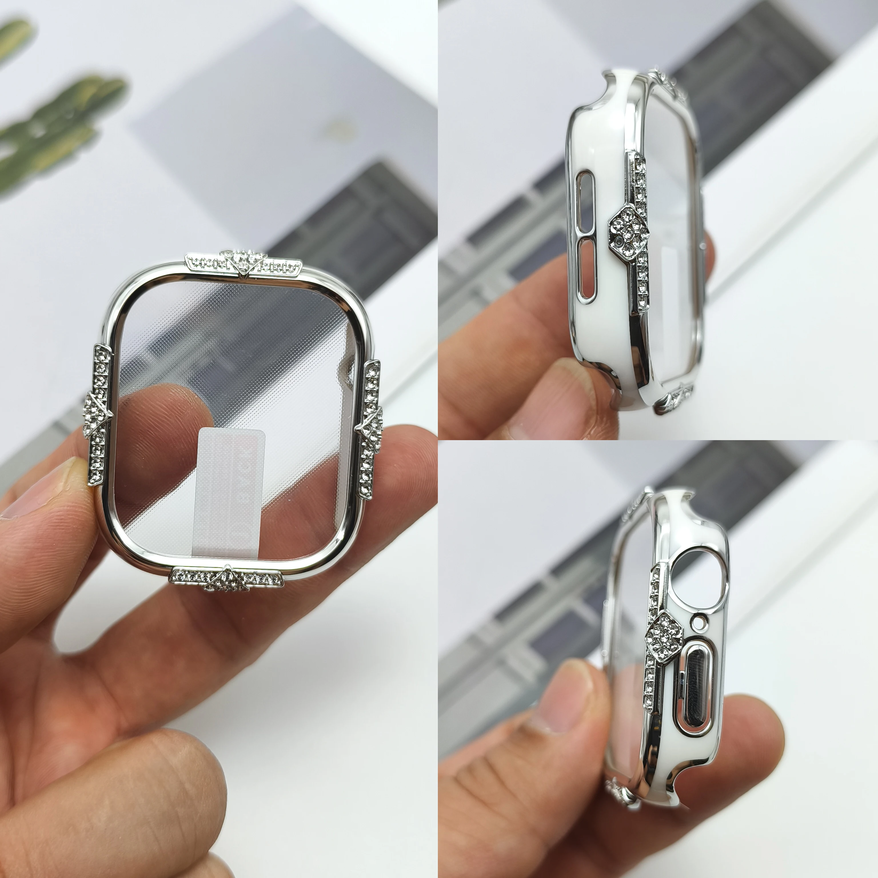 Elegant Four-Sided Diamond Inlaid PC Watch Protective Case with Shell Film