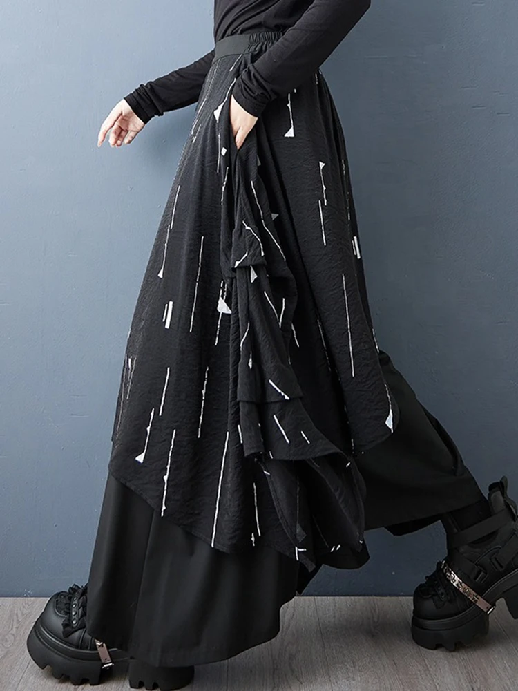 Irregular Spliced Vintage High Waist Wide Leg Pants Women Spring Autumn New Casual Loose Ladies Trousers Fashion Streetwear 2025