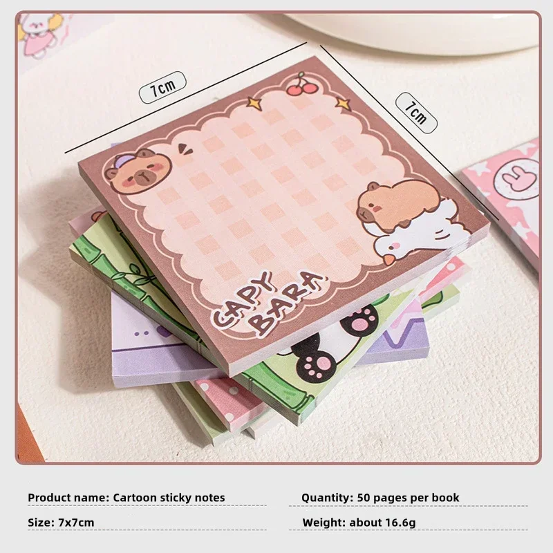 50Sheets Cartoon Posted It Capybara Panda Memo Sticky Notes Posits Student Stationery Stickers Notebook Planner Message Sticker 3