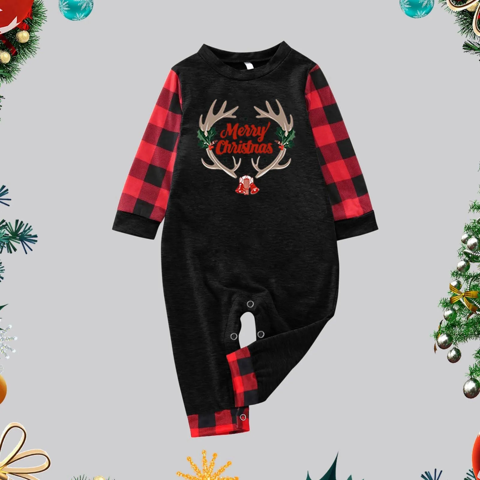 thumbnail image 1 of Conjunto de pijamas familiares de Feliz Navidad, estampado a cuadros, manga larga, 2 piezas, traje para adultos y niños, ropa de dormir suave y linda, aspecto navideño, 1 of 5