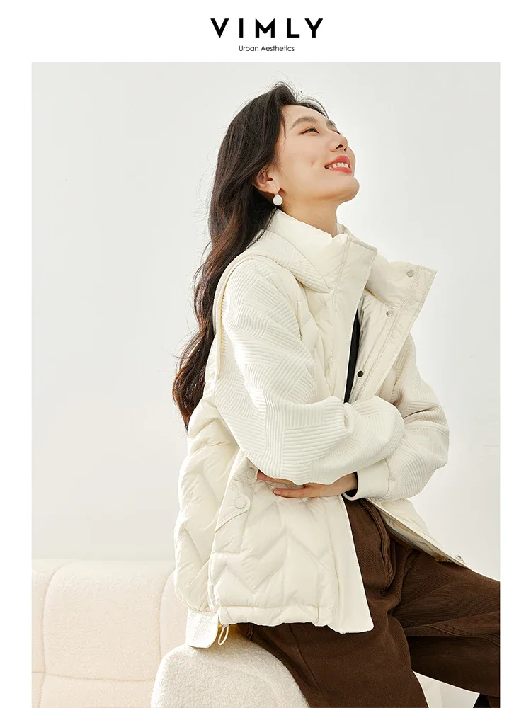Vimly Winter Hooded Zipper Down Jackets for Women 2023 Long Sleeve Turtleneck Thick Warm Coats Casual Loose Woman Clothing 50633