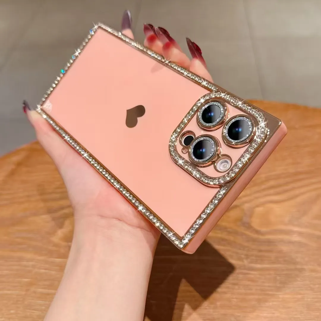 Luxury Diamond Glitter Love Heart Rhinestone Plating Shockproof Soft Phone Case