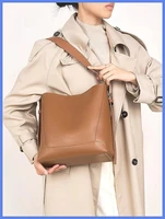 2026 Trendy Two-Layer Cow Leather Tote Bag, Large Capacity Bucket Shopper for Women handbags for women 2026 designer luxury - Image 2