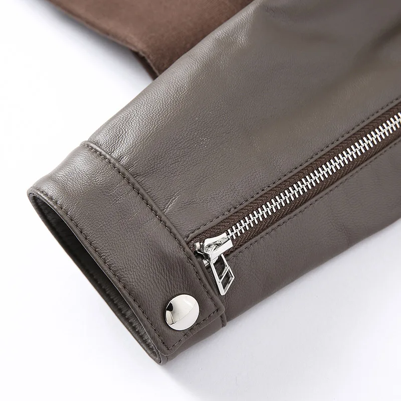 Lady Real Leather Jackets 2022 Fashion Motorcycle Jackets Genuine Sheepskin Biker Short Coats Solid Stand Collar Outwear CL5156
