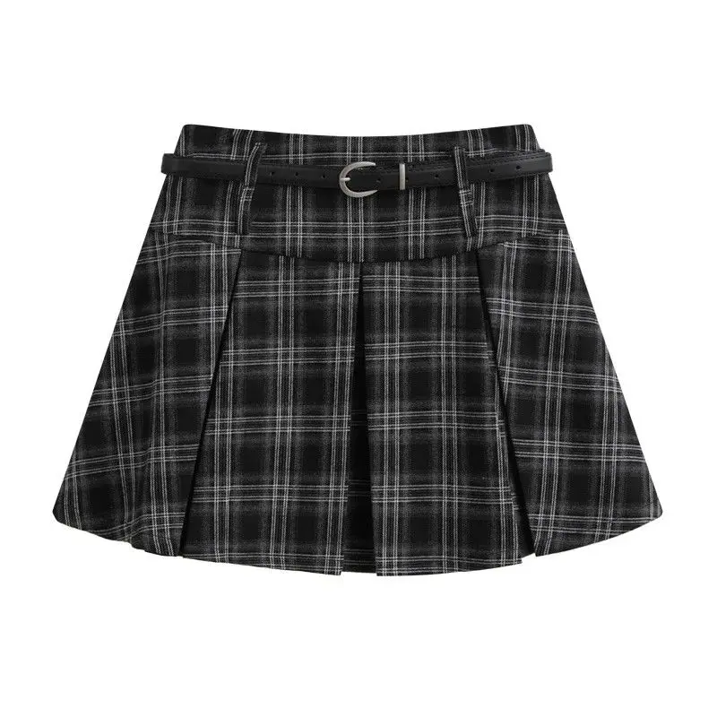 American Retro Plaid College Style High Waisted Slimming Versatile Half Skirt Temperament Casual Pleated Skirt for Women