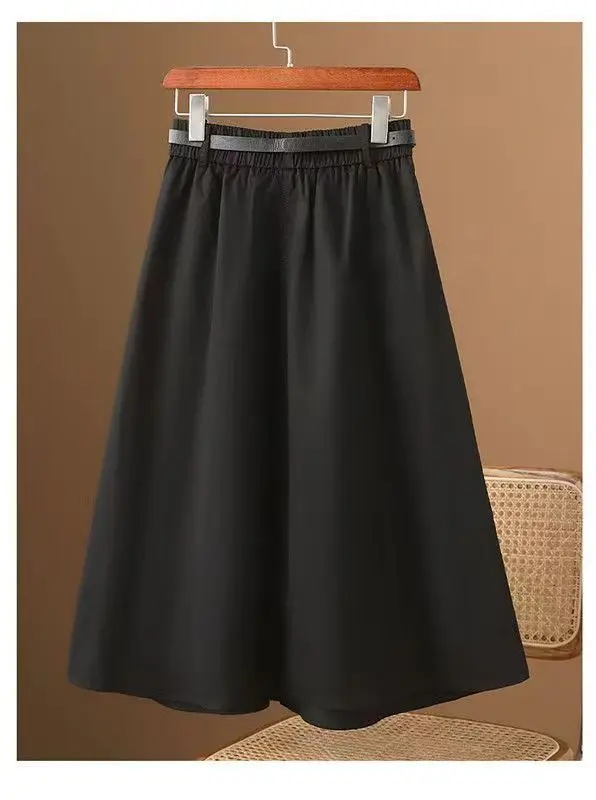 Korean version Summer High waisted Skirt 2026 New Female Solid color Loose Casual Workwear Pocket Half body A-line Skirts
