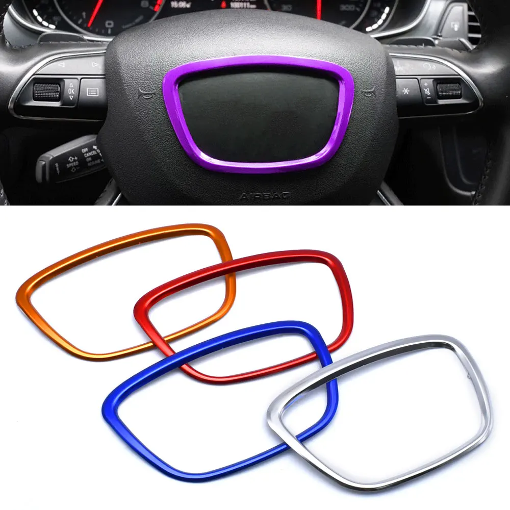 

Car Steering Wheel Center Logo Frame For Audi A3 A4L A6L A8 Q3 Q5 Q7 Steering Wheel Emblem Trim Decor Ring Metal 3D Car Styling