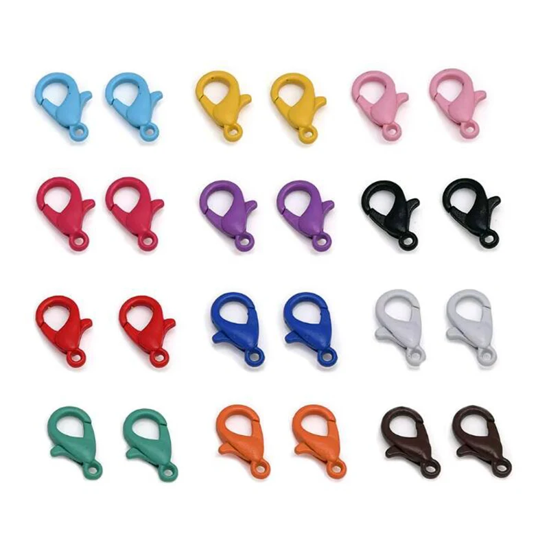50 Stück 12/14 mm mehrfarbige Karabinerverschlüsse für Schmuck, Halskettenverschlüsse, Schmuck, Armbänder, Halskettenherstellung, Zubehör, DIY-Handwerk