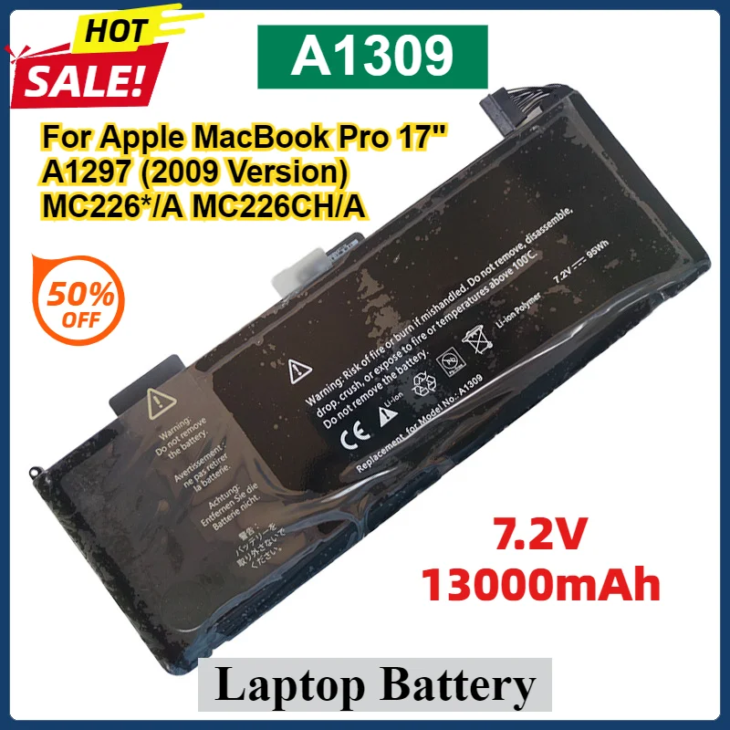A1309 Laptop Battery For Apple MacBook Pro 17" A1297 (2009 Version) MC226*/A MC226CH/A Replacement Batteries
