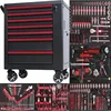 Auto repair lockable seven-drawer red tool cabinet with five hand tool sets for garage storage 1