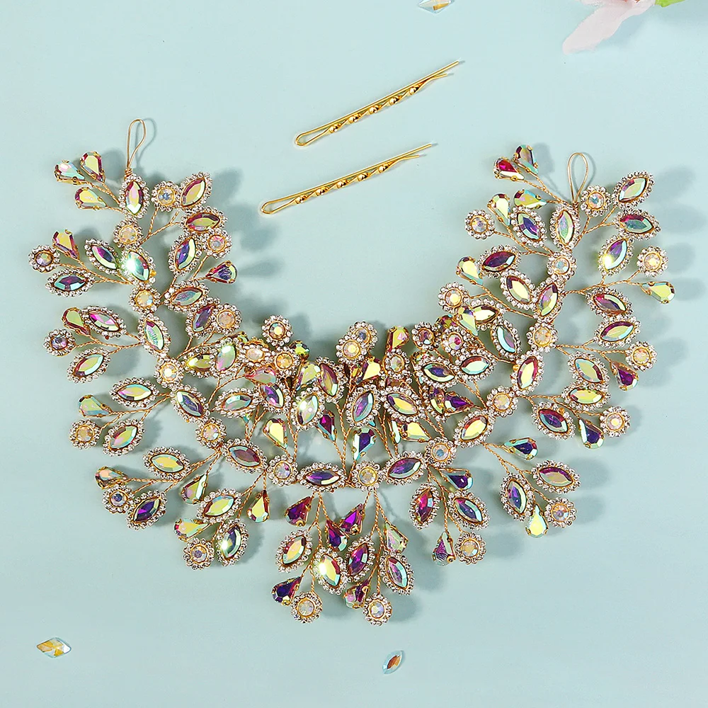 Luxury Crystal Leaf Vine Headbands for Women Bride Wedding Hair Accessories Bridal Hairband Rhinestone Headpiece Jewelry Gifts