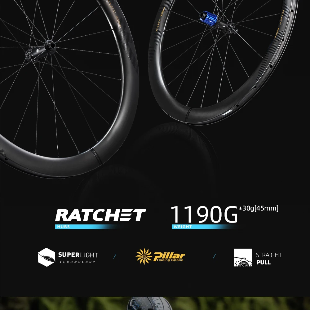 RYET フルカーボンロードバイクホイールセット 1190 グラム超