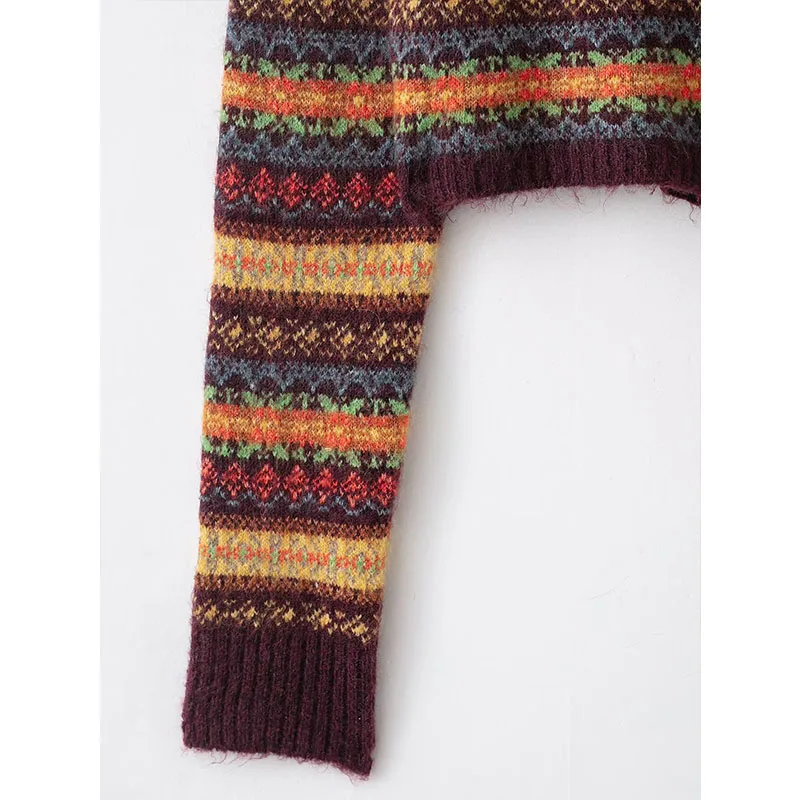 Vintage Casual Chic Women Sweater Long Sleeve Jacquard Knitting Cardigans Fashion 2025 Autumn Winter Cardigan Coat