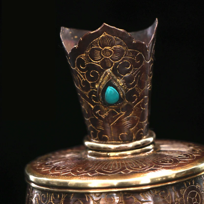 Brass Pemba Pot Asia Temple Family Hall Worshipping Nepal Auspicious Symbols Of Buddhism Peacock Fan Buddhist Supplies