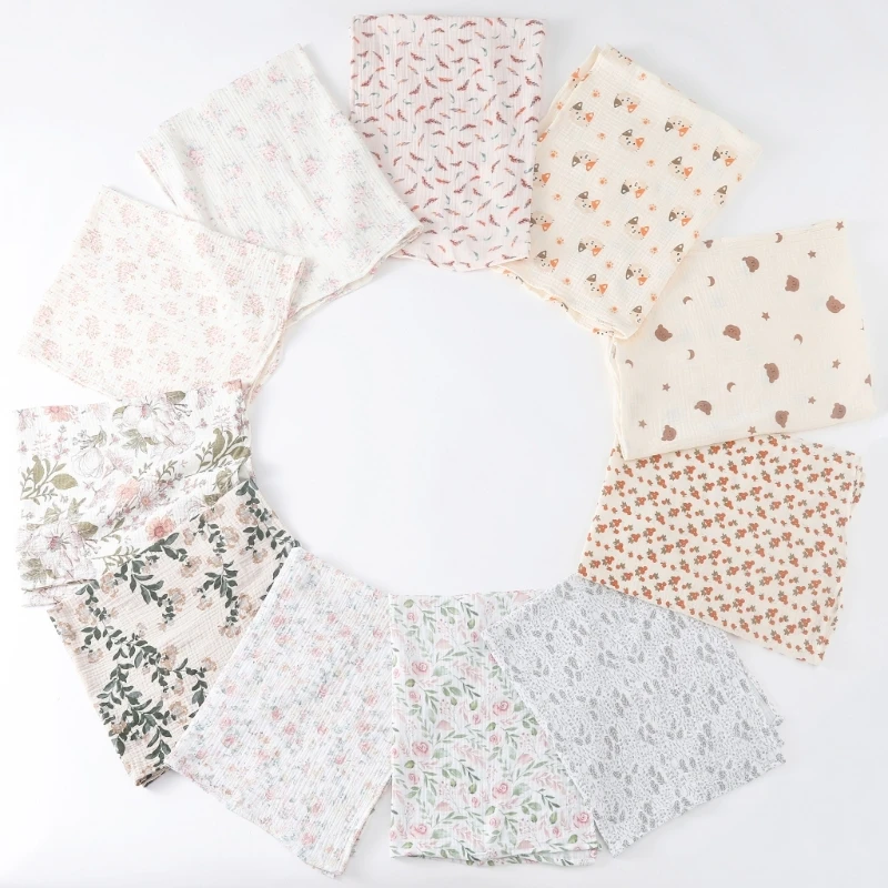Cotton Muslin Swaddle Blanket Baby Blanket Floral Print Muslin Diaper Swaddle New Born Crinkle Fabric Stroller Cover