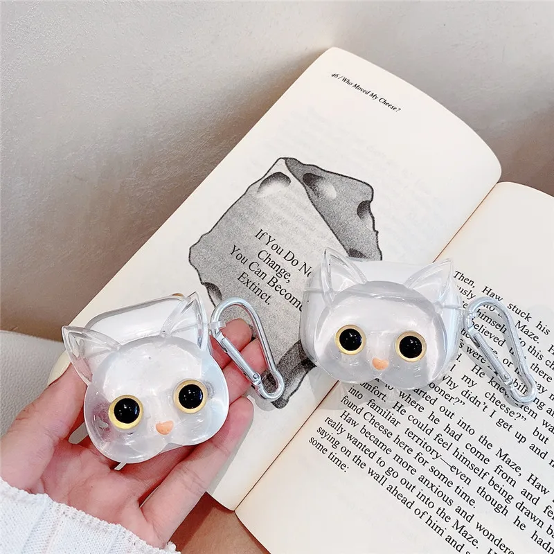 

Cute Cartoon Transparent Big Eyes Cat Bluetooth Headset Cover for Airpods 1 2 3 Pro Silicone Airpods Case
