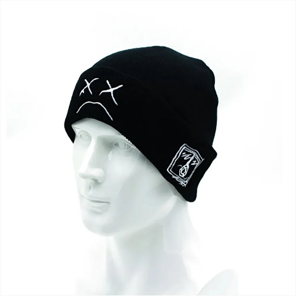 Beanie, Knitted Hat, hip-hop style, Embroidered Knitted Hat With Sad Expression, Warm Woolen Hat for Men and Women Cap 4