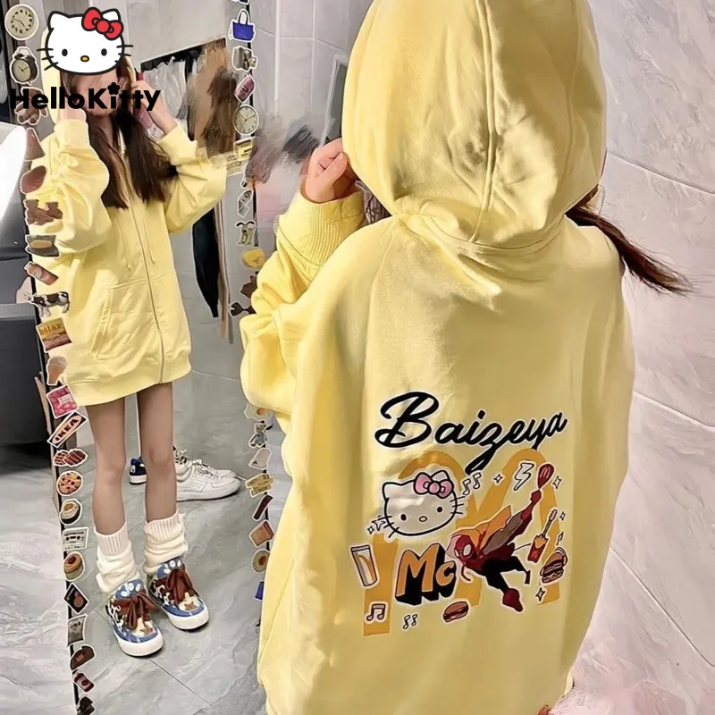 산리오 헬로 키티 애니메이션 후디, 아메리칸 레트로 루즈 지퍼 가디건, 여성 하이 스트리트 맨투맨 Y2k 의류, 가을 겨울 신상