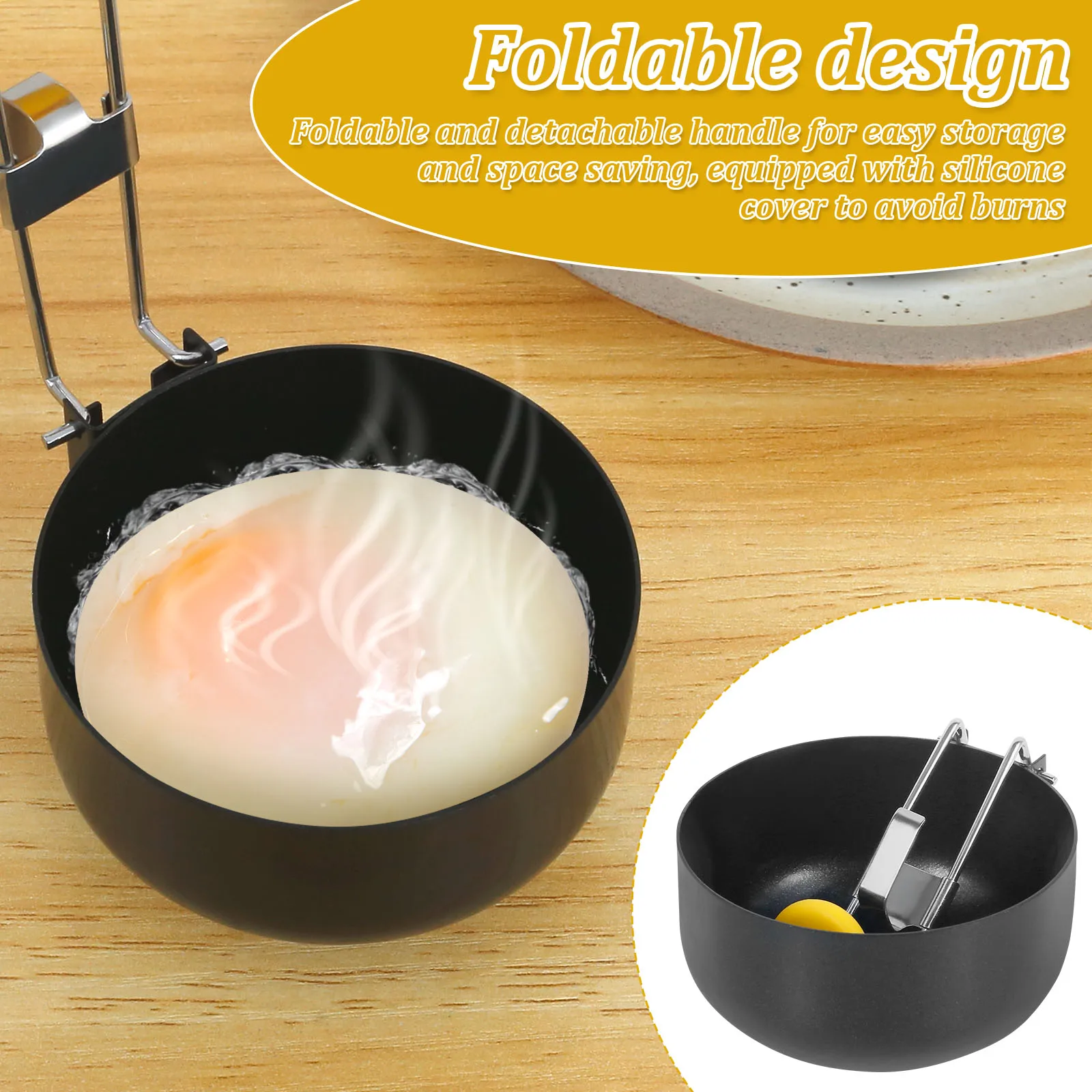 Description Picture 4 of item4Pcs Hang Ear Egg Cooker Foldable Removable Handle Eared Egg Cooker Non-stick Egg Boiling Spoon for Cooking Kitchens Accessories