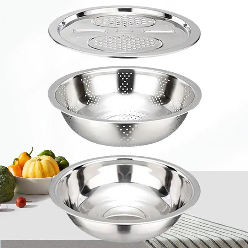 

Stainless Steel Colander Basin Versatile Slicing And Draining Bowl Set Vegetables Cutters For Pumpkin Onion Carrot Potatoes
