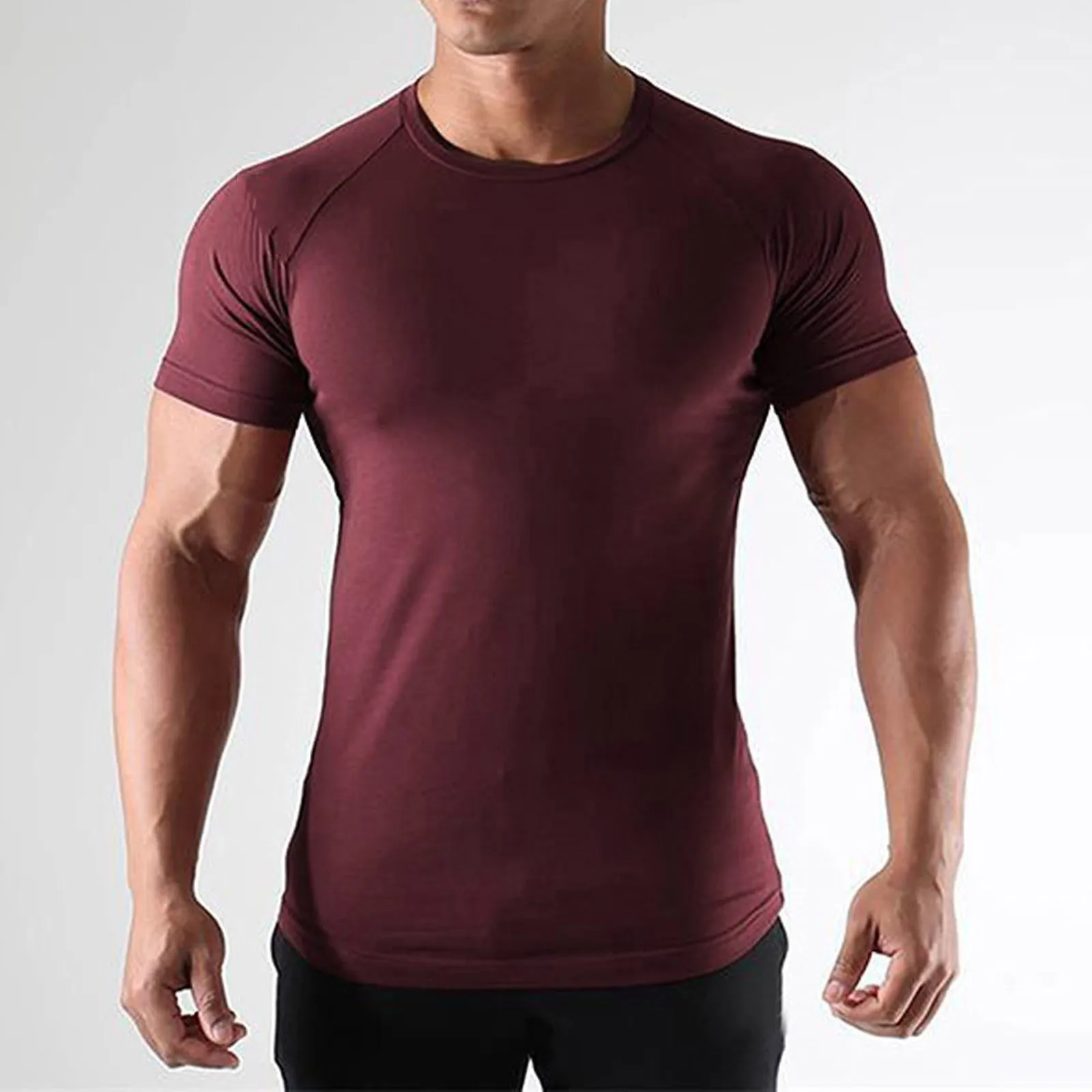 

Men'S Sports T Shirts Classic Solid Color Skinny Muscle Bodybuilding Exercise Tee Tops Crewneck Short Sleeve Tees Casual Tunic