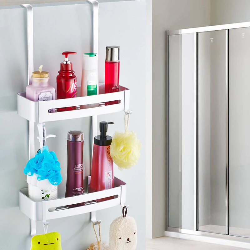 Estante de almacenamiento para cuarto de ducha, cesta colgante de doble capa, aluminio plateado, para colgar en la pared del baño| | - AliExpress
